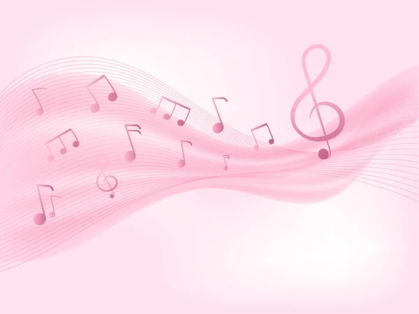 Astratto Sfondo Onda Rosa Con Note Musicali — Vettoriale Stock