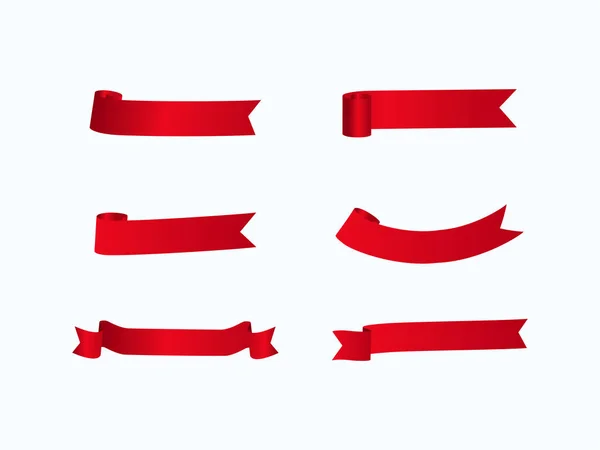 Empty Red Curved Ribbon Set White Background — 图库矢量图片