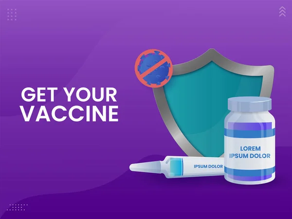 Get Vaccination Concept Illustration Security Shield Vaccine Bottle Syringe Purple — 图库矢量图片