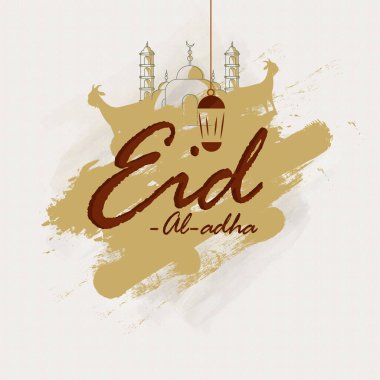 Kurban Bayramı Yazı Tipi: Fırça Vuruşu Efektli Keçiler ve Beyaz Arkaplanda Cami Resimleri.