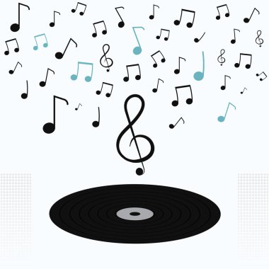 Vinil Diskle Soyut Müzik Notaları Arkaplanı.