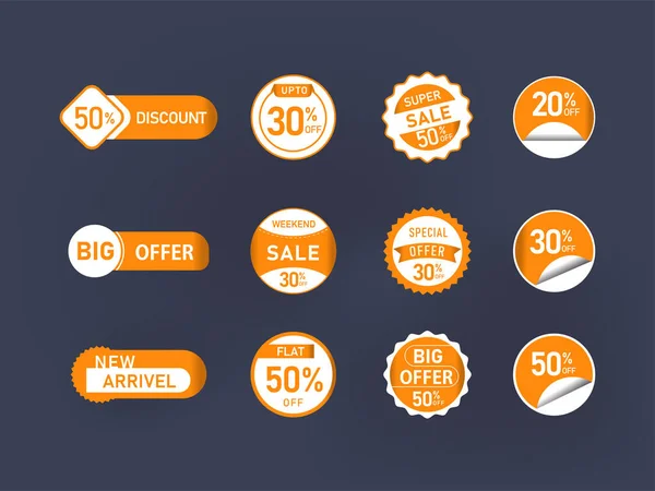 Sale Label Sticky Set Met Beste Korting Aanbiedingen Grijze Achtergrond — Stockvector