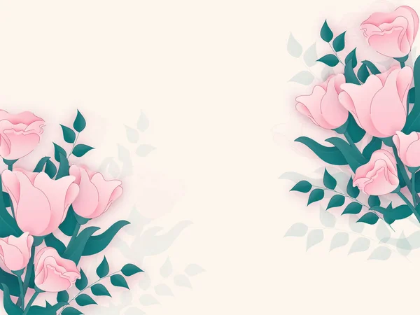 Mooie Roze Bloemen Met Groene Bladeren Versierde Achtergrond Kopieer Ruimte — Stockvector