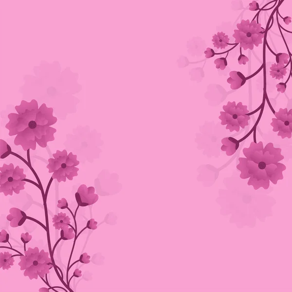 Ramas Flores Decoradas Sobre Fondo Rosa Con Espacio Copia — Archivo Imágenes Vectoriales