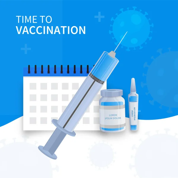 Aşı Şişesi Şırınga Şırınga Mavi Beyaz Koronavirüs Efekti Üzerine Aşılama — Stok Vektör