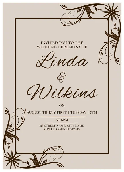 Diseño Elegante Tarjeta Invitación Boda Con Los Detalles Del Lugar — Vector de stock