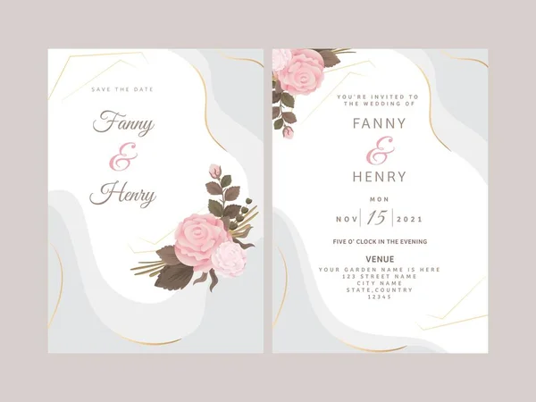 Modelo Cartão Convite Casamento Com Flores Rosa Dobro Lado —  Vetores de Stock