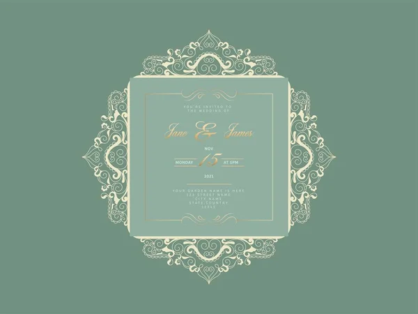 Elegant Wedding Invitation Card Green Color — Stock Vector