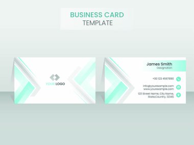 Çift Taraflı İş Kartı Şablonu Mavi ve Beyaz Renkli.