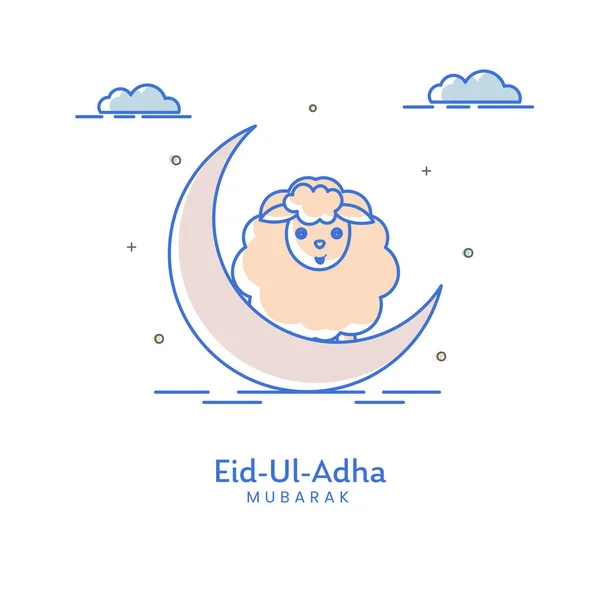 Eid Adha Mubarak Concept Met Halve Maan Tekenfilm Schapen Wolken — Stockvector