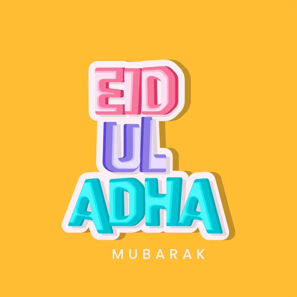 Colorful Sticker Style Eid Adha Mubarak Yellow Background — Stock Vector