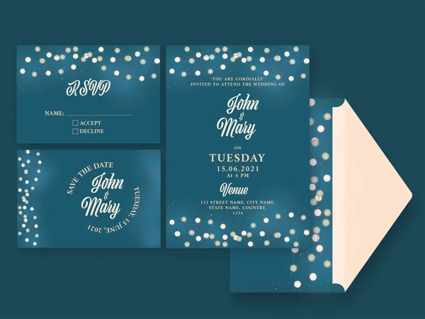 Wedding Invitation Card Set Envelope Blue Color — 图库矢量图片