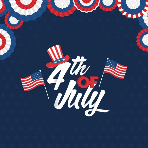 4Th July Font Usa Flags Uncle Sam Hat American Tricolor — Vector de stock