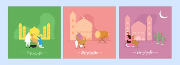 Eid Adha Mubarak Greeting Card Poster Design Three Color Options — Vector de stock