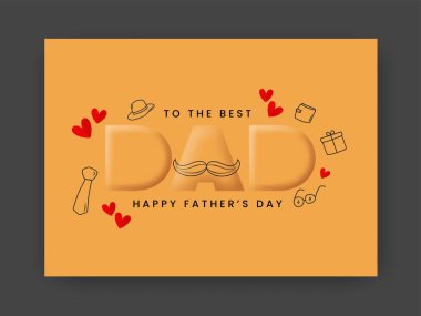 To The Best Dad Happy Father's Day Concept With Red Hearts On Orange Background.