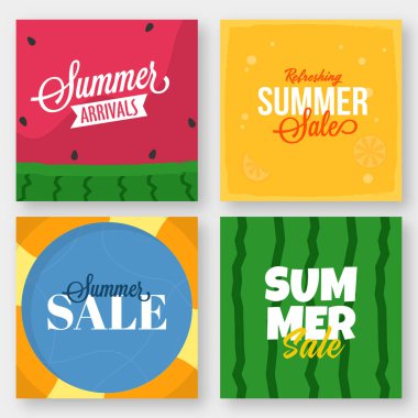 Summer Sale Poster Or Template Design In Four Color Options.