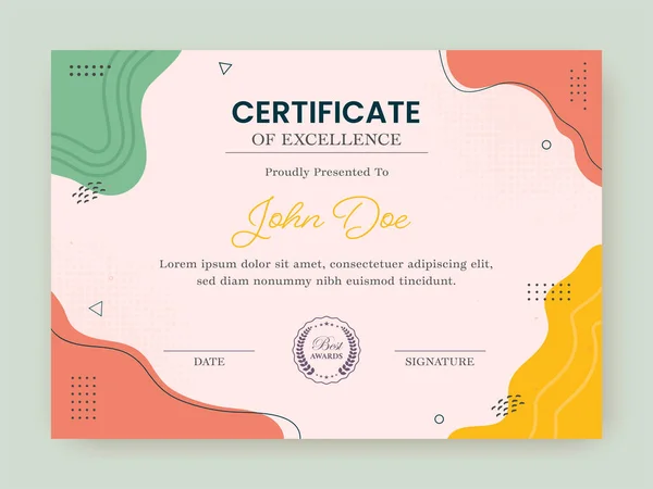 Certificate Excellence Template Design Abstract Style —  Vetores de Stock