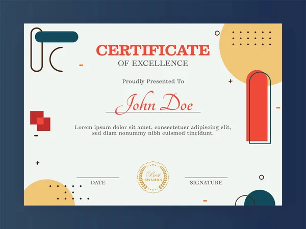 Abstract Certificate Excellence Template Layout White Color — Stok Vektör