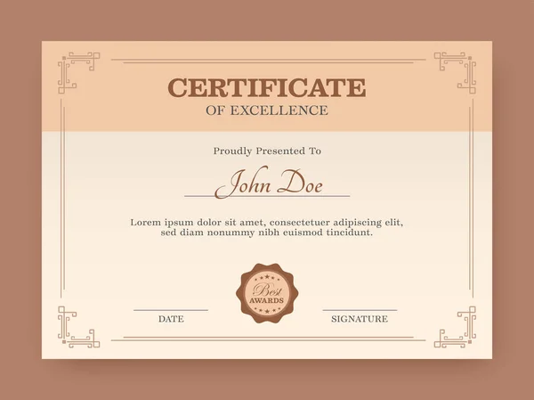 Certificate Excellence Template Design Printable —  Vetores de Stock