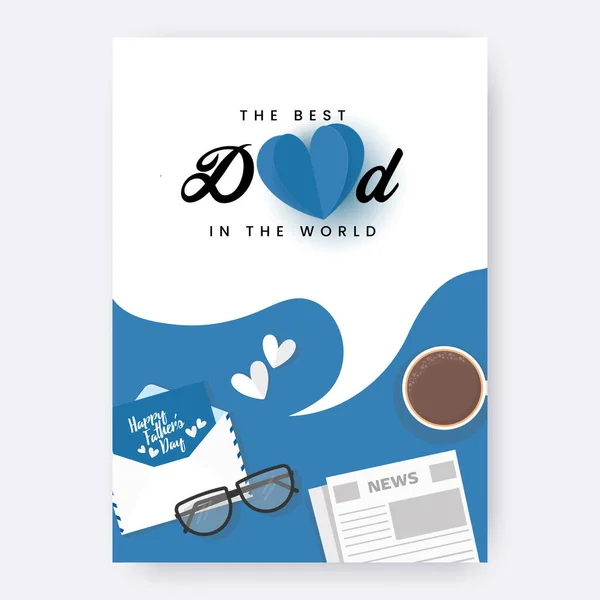 Happy Father Day Greeting Card Best Dad World Phrase Blue — 图库矢量图片