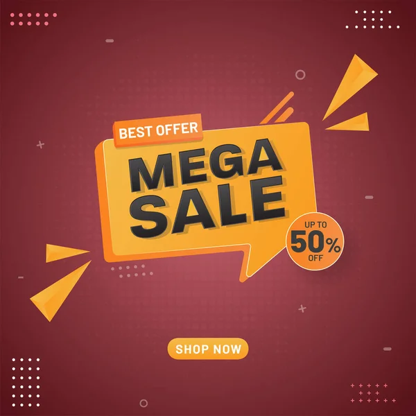 Mega Sale Poster Design Discount Offer Yellow Triangle Elements Red — Wektor stockowy