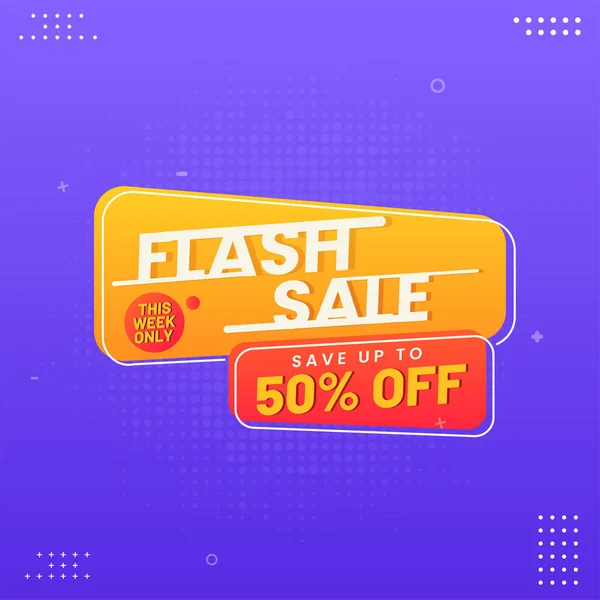 Flash Sale Poster Design Discount Offer Purple Halftone Background — ストックベクタ