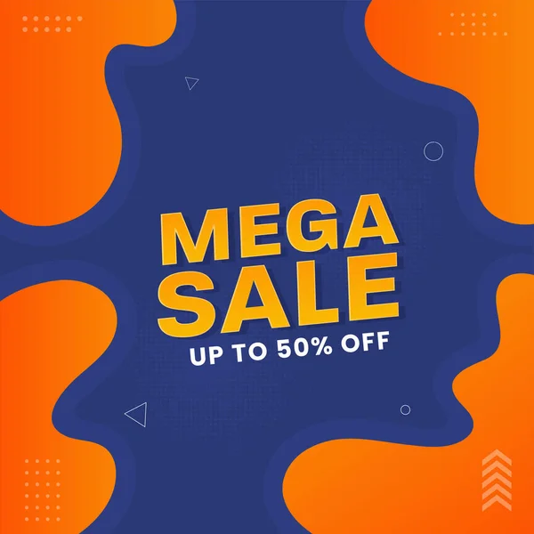 Mega Sale Poster Design Orange Blue Color — Stock Vector