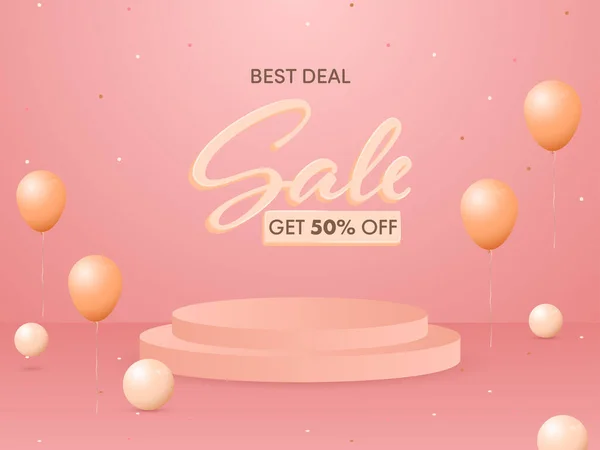 Get Best Deal Sale Poster Design Podium Stage Balloons — Vetor de Stock