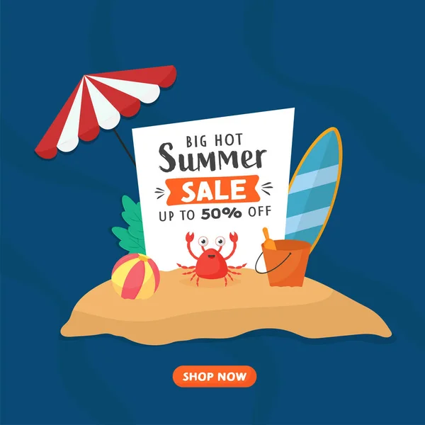 Summer Sale Poster Design Discount Offer Beach Elements Blue Background — Vettoriale Stock