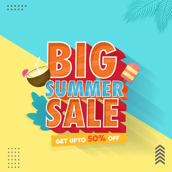 Summer Big Sale Poster Template Design Discount Offer Blue Yellow — Vetor de Stock