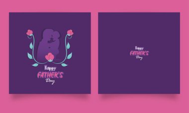 Purple Greeting Card Design With Sticker Style Happy Father's Day And Paper Cut Man Hugging His Son.