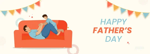 Young Boy Playing His Father Sofa Occasion Happy Father Day —  Vetores de Stock