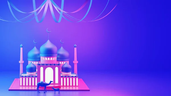 Ilustração Mesquita Gradiente Com Cabra Camelo Fundo Azul Rosa — Fotografia de Stock