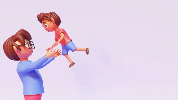 Illustration Father Throwing His Son Pink Background Copy Space — 스톡 사진