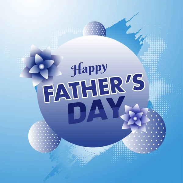 Happy Father Day Κείμενο Λουλούδια Και Μπάλες Σφαίρα Μπλε Φόντο — Διανυσματικό Αρχείο