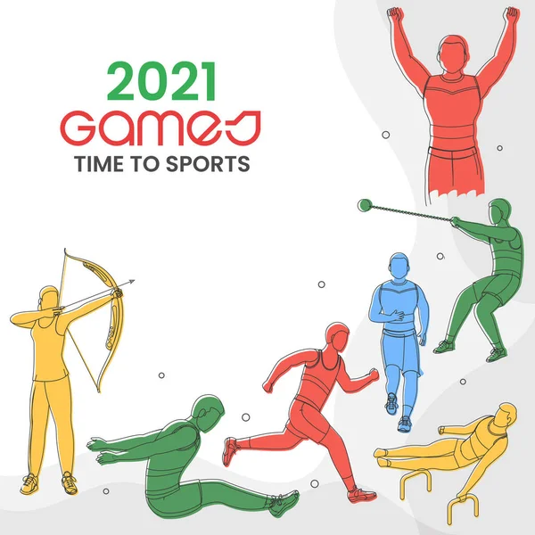 2021 Jeux Temps Sport Concept Avec Silhouette Athlètes Action Poser — Image vectorielle