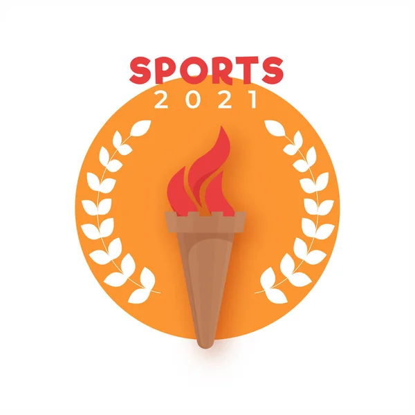 Illustration Flaming Torch Med Laurel Vit Bakgrund För 2021 Sport — Stock vektor