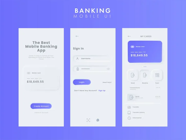 Mobile Banking App Kit Splash Szablon Ekranu Tworzenia Konta Transakcji — Wektor stockowy