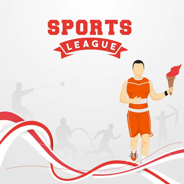 Sport League Concept Met Gezichtloze Atleet Man Holding Flaming Torch — Stockvector