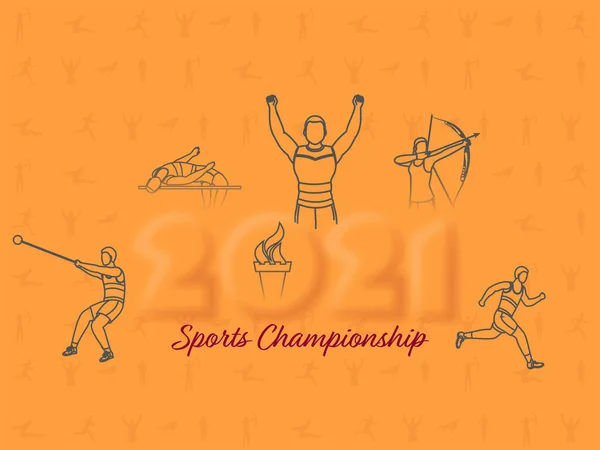 2021 Championnat Sport Concept Avec Ligne Art Flamboyant Torche Athlétisme — Image vectorielle