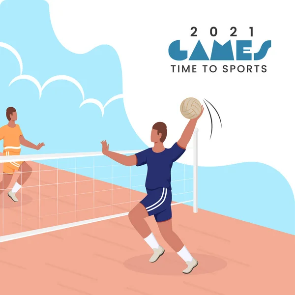 2021 Games Time Sports Poster Design Athletics Men Playing Volleyball — Stock Vector