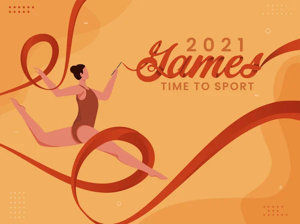 2021 Games Time Sports Concept Female Player Wykonywanie Kija Gimnastycznego — Wektor stockowy