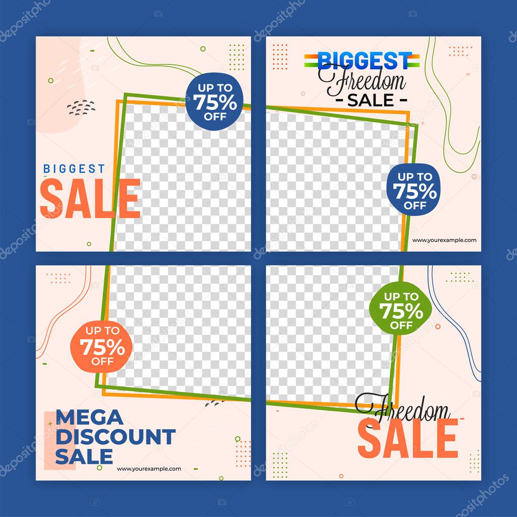 Biggest Sale Poster Or Template Design With 75% Discount Offer And Copy Space In Four Color Options.