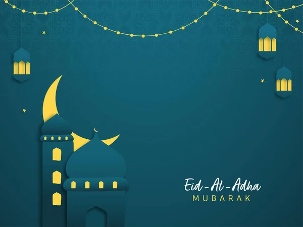 Islamisk Festival Offer Eid Adha Mubarak Bakgrund Med Papper Moské — Stock vektor