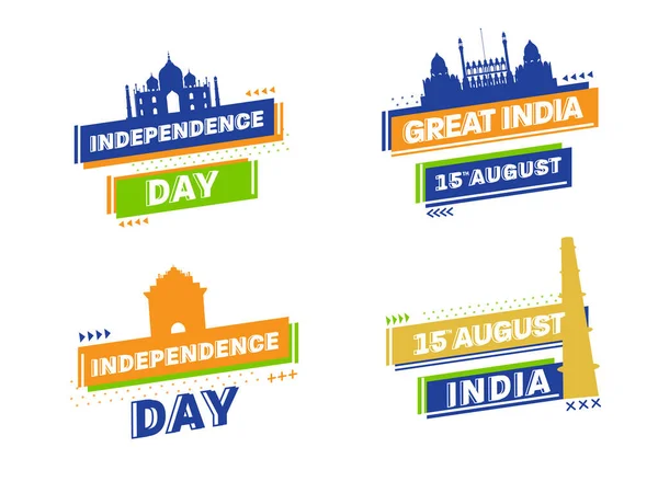 Texto Feliz Dia Independência Agosto Índia Com Monumento Famoso Fundo — Vetor de Stock