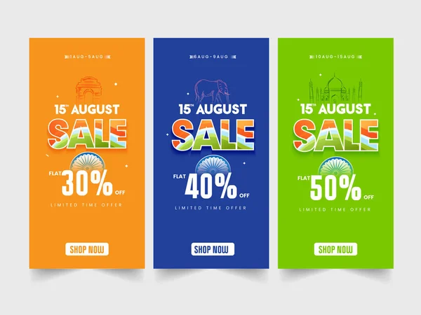 15Th August Sale Template Vertical Banner Design Different Discount Offer — Stock Vector