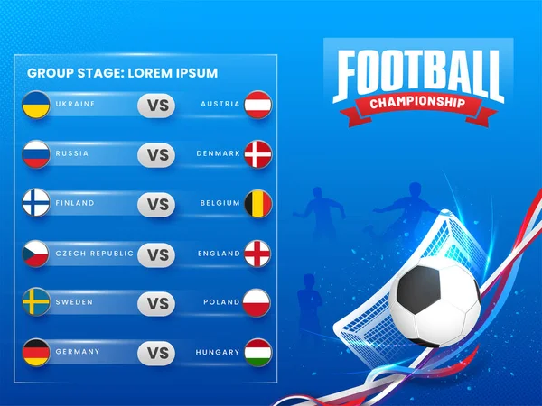 青を背景にリアルなサッカーとサッカー選手権グループステージ — ストックベクタ