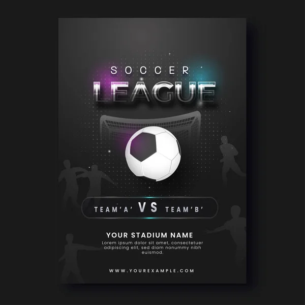 Futbol Ligi Poster Tasarımı Siyah Futbol Ile Gerçekçi Futbol — Stok Vektör