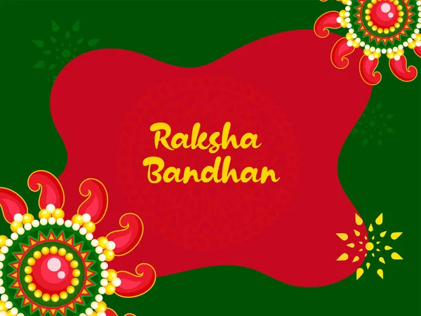 Raksha Bandhan Concept Beautiful Rakhis Floral Red Green Background — Stock Vector