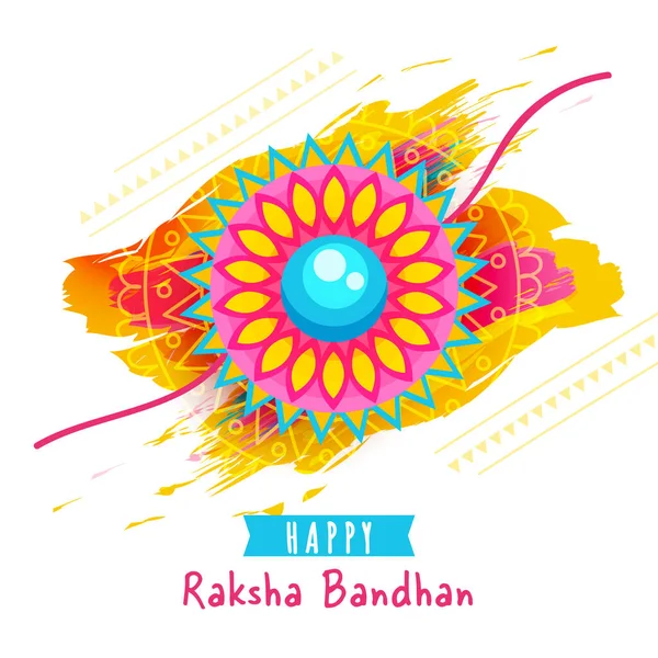 Happy Raksha Bandhan Concept Floral Rakhi Wristband Brush Stroke Effect — Stock Vector